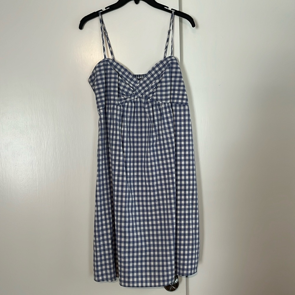 Baby blue and white checkered dress